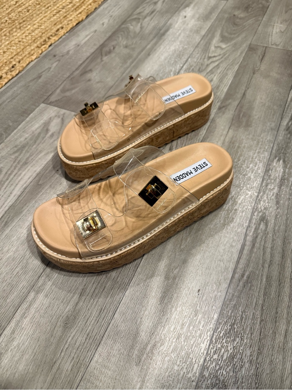 Steve Madden Clear Strap Platform Slide Sandals in Nude - Picture 3 of 4